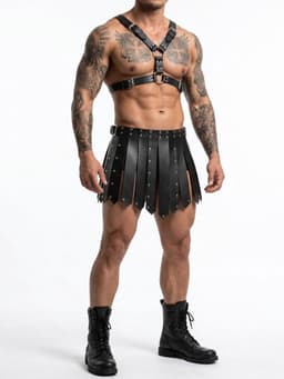 Gladiator Rok Mannen Zwart – PU Leren Festival & Fetish Outfit – Kinky Clubwear Heren – Wasteland B.I.T.C.H. Toxic Kleding — thumbnail 1