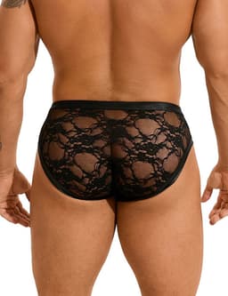 Sexy heren slips van leer en kant - maat L/XL - BDSM - black sexy leather lace men underwear - clubwear heren latex ondergoed erotiek mannen — thumbnail 3