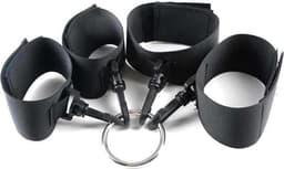 Bondage Set - Handboeien en Enkelboeien - 1 Ring 4 Boeien - BDSM - Sex Speeltjes voor Koppels - Zwart — thumbnail 2