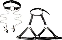 PU Lederen bondageharnas - Tepelklemmen en gag - Volledig verstelbaar - BDSM Speelgoed - Unisex — thumbnail 2