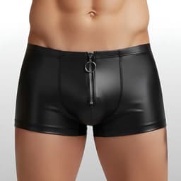 Heren BDSM Boxershort met Ritssluiting Zwart - PU Leder - Sexy Herenondergoed - Maat M | LS313 — thumbnail 1