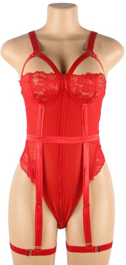 Zeloria Sexy Body Dames Lingerie met Jarretelles – Kant & Transparant Mesh – Erotische Lingerie – Rood – XS-S — thumbnail 5