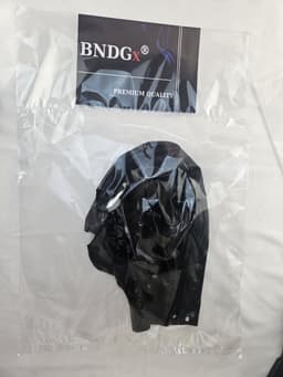 BNDGx® -100% Latex Masker ogen mond open - Anoniem Erotiek - Extreme BDSMsm fetish Rollenspel kleding Zwart nek ring — thumbnail 3