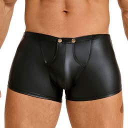 Sexy Heren Boxershort PU Leer met Drukknoopjes & Open Kruis – Uitdagend Zwart Wetlook Mannen Ondergoed — thumbnail 1