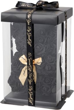 Rozen Beer - Bloemen Decoratie - Romantisch Cadeau - Handgemaakt Foam Design - 25 cm Hoog - Zwart — thumbnail 1