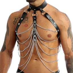 BDSM Harnas Met Halsband - Kettingen - PU Leder - Heren - Onesize - Verstelbaar — thumbnail 1