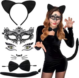 Complete Kattenkostuum Set voor Dames met Oren, Staart en Kant Masker — thumbnail 1