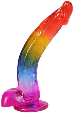 realistische cock met ballen - 9,5 / 24,1 cm - regenboog — thumbnail 2