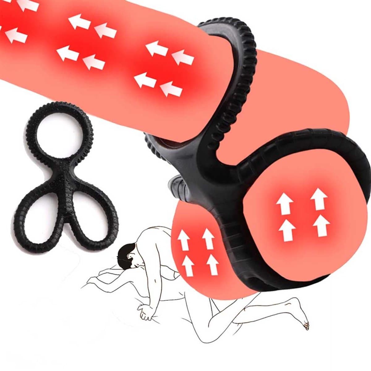 Cockring + Ballen Spreider - Zwart - Siliconen - 2 In 1 - Scrotum — afbeelding 1
