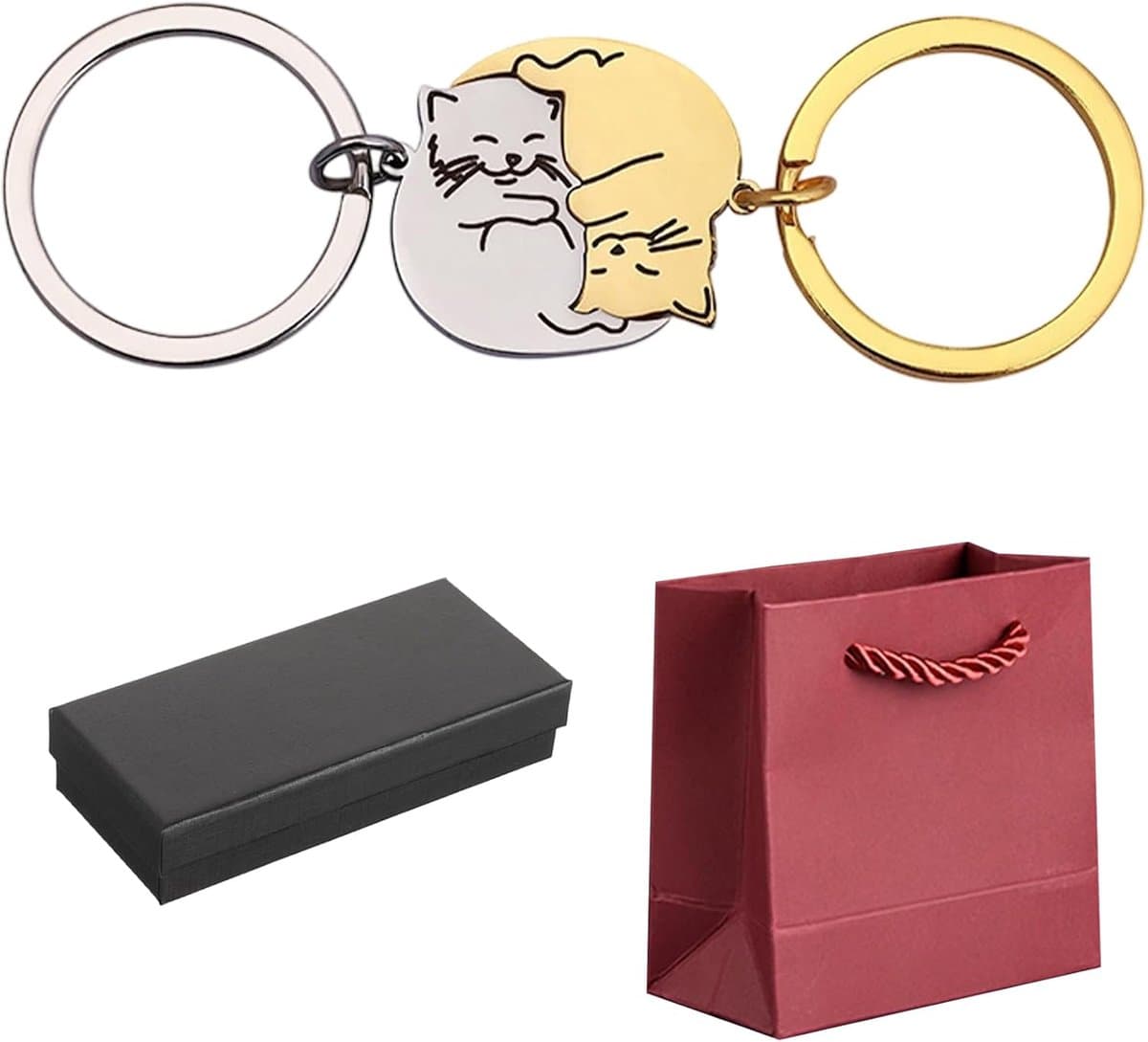 Keychain Set voor Stellen - Stijlvolle Cadeauset met Roze Cadeauzak - Perfecte Romantische Cadeaus voor Hem en Haar - Uniek en Betekenisvol — afbeelding 1