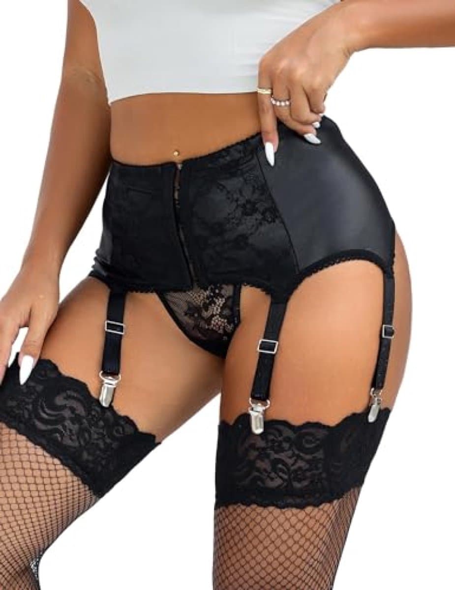 Dames jarretelgordel set - Verstelbare tailleband met 6 metalen clips - Zwart lingerie accessoire — afbeelding 1