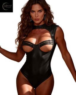 Sexy Lingerie Body Dames – Luxe Lingerie – Zwart – Wetlook Lingerie met Cut-Out Detail – Lak – Latex – Erotische Lingerie – Bodysuit – Lingerieset – Kinky – Erotische Body – BDSM – Shapewear Corset – Leer – PU Top – Dare to Undress Maat S, M, L, XL — thumbnail 8