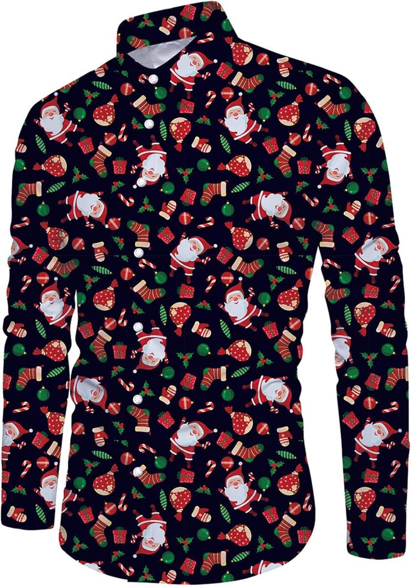Heren Kerstshirt Lange Mouw met 3D Print Grappig Slim Fit — afbeelding 1