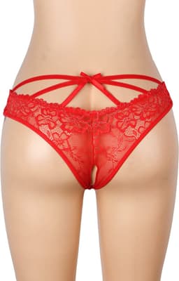Zeloria Kanten Slip met Open Kruis en Strikdetail – Rood – Dames Lingerie Slip met Bandjes – XL — thumbnail 6