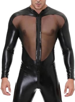 Lederen Bodysuit - Leather Bondage Kleding - Catsuit Heren - Erotische Kleding Mannen — thumbnail 1