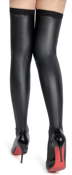 Zeloria Wetlook Kousen PU Leer – Zwart – Overknee Kousen met Stretch – Dames Stockings XS-M — thumbnail 2