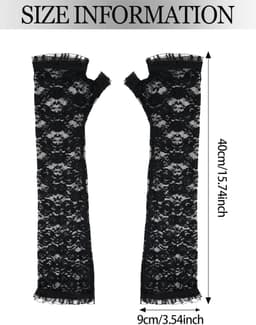 2 Paar Lange Zwarte Kant Vingerloze Armwarmers voor Dames - Gothic Punk Accessoire — thumbnail 3