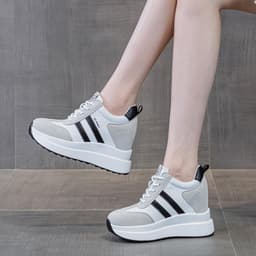 Leren Dames Enkellaarzen met Verborgen Sleehak 10 cm - Elegante Platform Sneakers — thumbnail 6