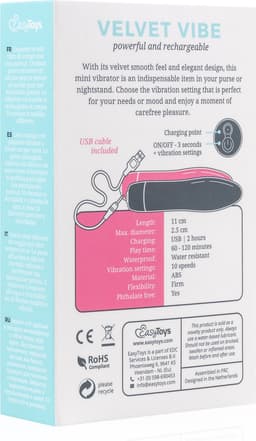EasyToys - Velvet Vibe - Bullet Vibrator - Oplaadbaar - Vibrators voor Vrouwen en Mannen - Sex Toys voor Vrouwen - Vibrators - Zwart — thumbnail 8