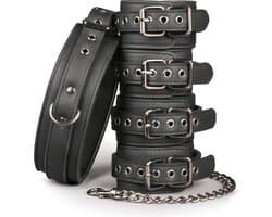 EasyToys - Fetish Set met Halsband, Enkelboeien en Handboeien - Duurzaam - Bondage Set - Handboeien - BDSM Set - BDSM Toys - Rollenspel Erotiek - Erotisch Spel - Sex Toys voor Vrouwen en Mannen - Zwart