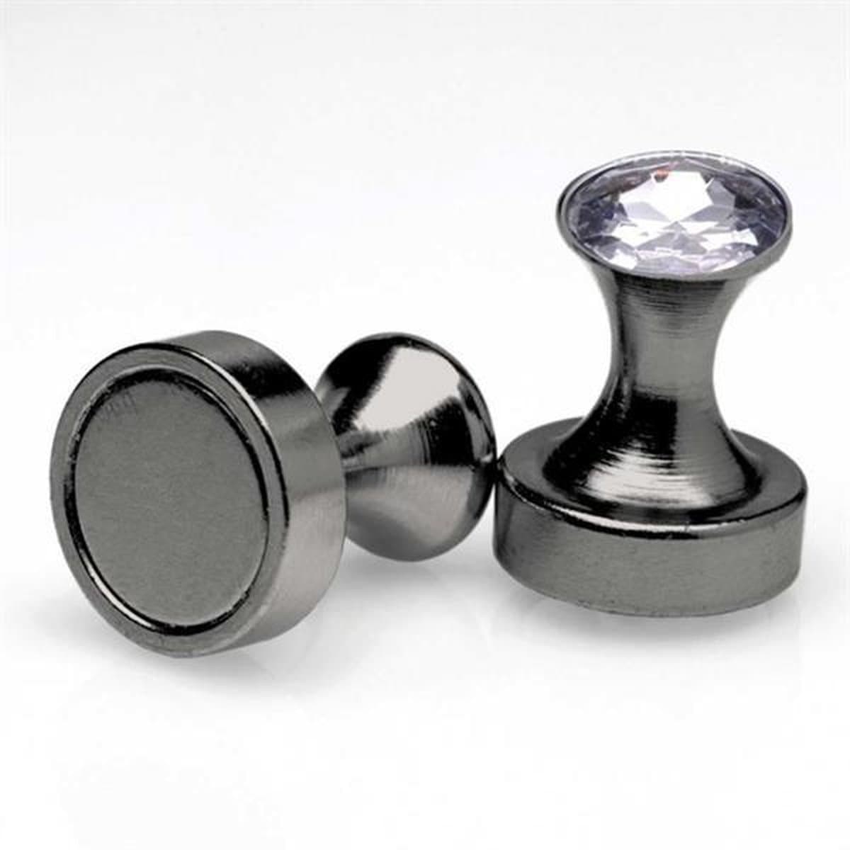 Black Line - Magnetische Power Pins Tepelklemmen met Siersteentje - Zwart — afbeelding 1
