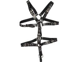 Zado – Ultieme Lederen Body Harnas met Testikel Ring en Studs Meervoudige Gespen – Zwart