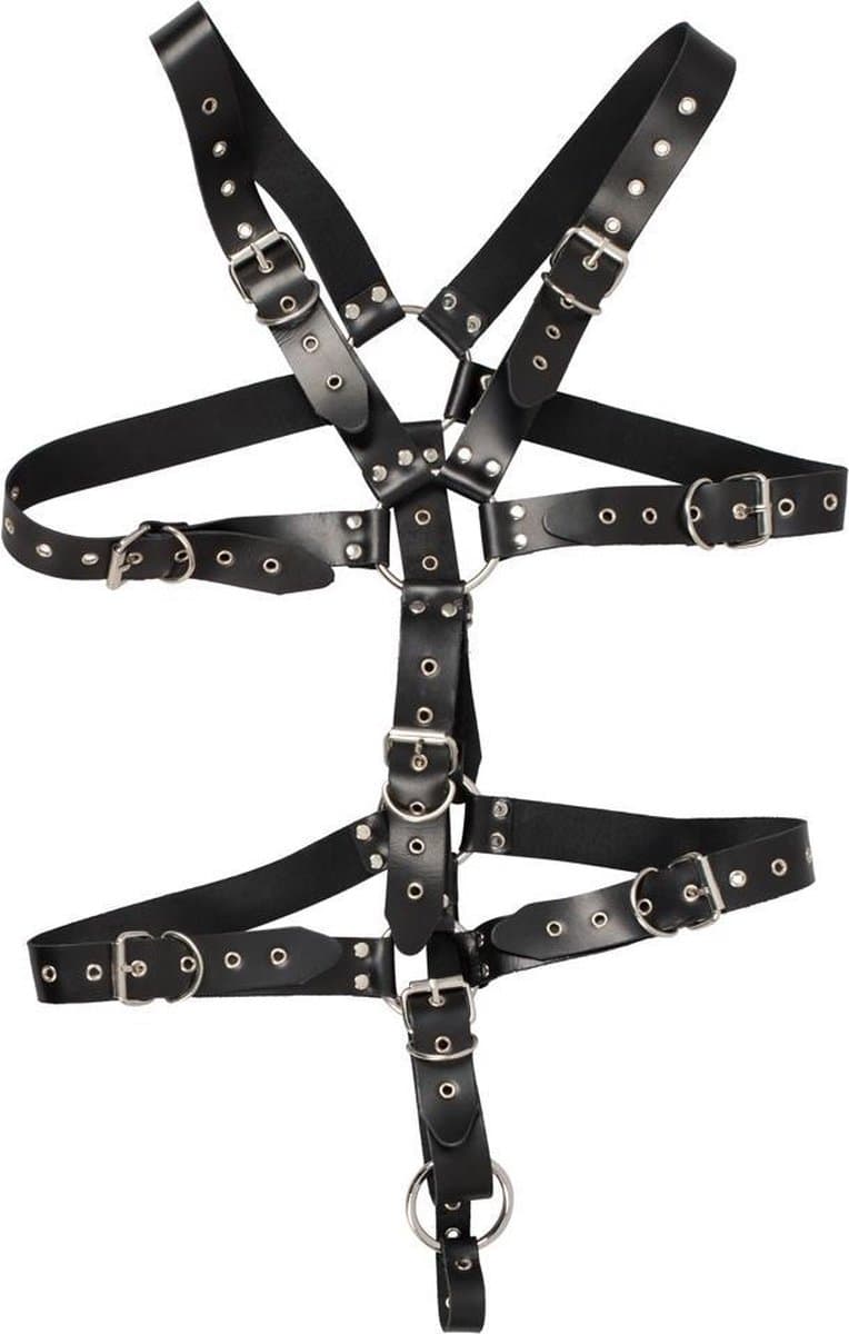 Zado – Ultieme Lederen Body Harnas met Testikel Ring en Studs Meervoudige Gespen – Zwart — afbeelding 1