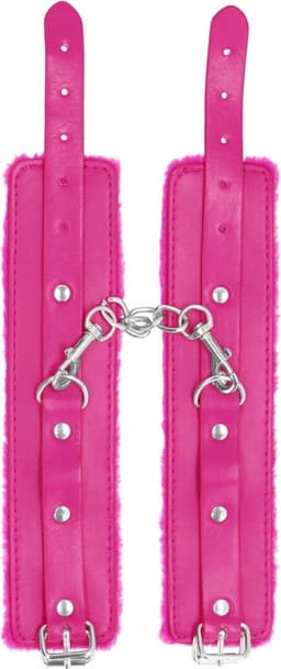 Ouch! Plush Leather Hand Cuffs - Pink — thumbnail 3