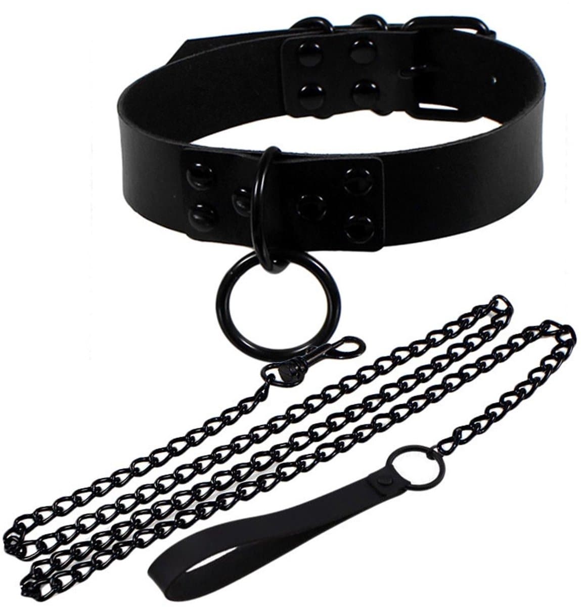 Choker met Riem - Gothic Sieraden - PU Leer - BDSM Halsband - Punk Sieraad - Zwart — afbeelding 1