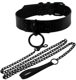 Choker met Riem - Gothic Sieraden - PU Leer - BDSM Halsband - Punk Sieraad - Zwart — thumbnail 1