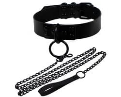 Choker met Riem - Gothic Sieraden - PU Leer - BDSM Halsband - Punk Sieraad - Zwart