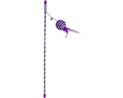 Duvoplus, Catchy Hengel, glitter, 46 x 4 x 3,5 cm, paars, speelhengel met bal en veren, elastisch touw met belletje voor meer speelplezier, kattenspeelgoed