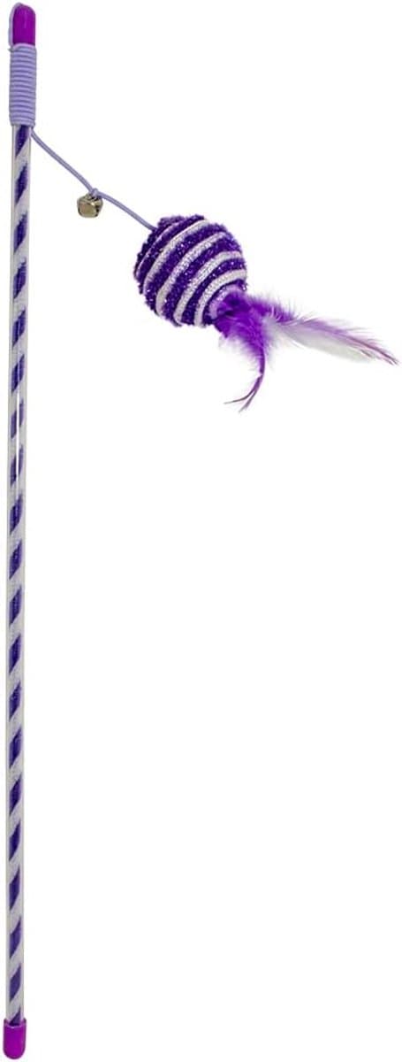 Duvoplus, Catchy Hengel, glitter, 46 x 4 x 3,5 cm, paars, speelhengel met bal en veren, elastisch touw met belletje voor meer speelplezier, kattenspeelgoed — afbeelding 1