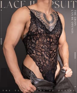 Pittige Vader Sexy Lace Heren Bodysuit - Zwart - Nieuwe stijl - Herenshirt - Lingerie voor Mannen - Onderbroek - Ondergoed - Sexy Herenlingerie - Zeer elastisch - Erotisch en sexy - Slip - Sexy - Zacht en comfortabel — thumbnail 4
