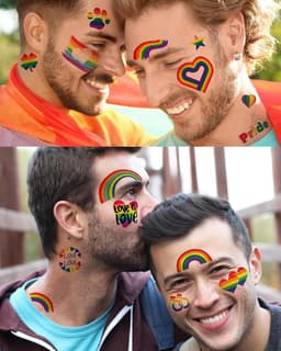 6 stuks regenboog-reversspelden, wordt geleverd met 10 tattoo-stickers, regenboog-reversspelden, voor truien, sjaals, jurken, kostuums, tassen — thumbnail 2