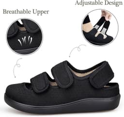 Vrouwen Klittenband Sandalen Mannen Verstelbare Extra Breed Gesloten Wandelschoenen Senioren Ademend Casual Schoenen Antislip EU43 Zwart — thumbnail 4
