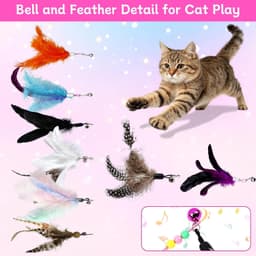 10 Stuks Interactief Kattenspeelgoed met Veren, Meerkleurig Speelgoed voor Katten 90 cm, Flexibele Kattenhengelset met 2 Hengels en 8 Hangers met Veren met Belletjes voor Katten — thumbnail 3