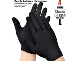 Katoenen handschoenen Zwart L - 4Stuks/2Paar Beschermende Handschoenen - Gezondheidszorg - Ziekenhuis - Beauty Center - Kapper - Salon Spa Tattoo – Jewelry - Eczeem - Allergie - Handcrème - Juweliers - Munt handschoen