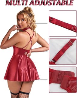 Sexy Plus Size Wet Look Mini Jurk PU Leer V-Hals Backless Lingerie voor Volslanke Dames — thumbnail 3