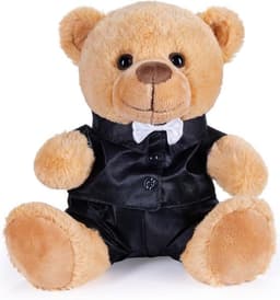 Bruidspaar Knuffels - Teddyberen Set - Cadeau Huwelijk - Elegante Pakken - 25 cm Hoog - Bruin en Zwart — thumbnail 3