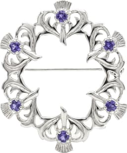 Castle Dames Broche met Schotse Distel in 925 Sterling Zilver met Echte Amethist en Sieradendoosje – Schots Cadeau voor Vrouwen — thumbnail 1