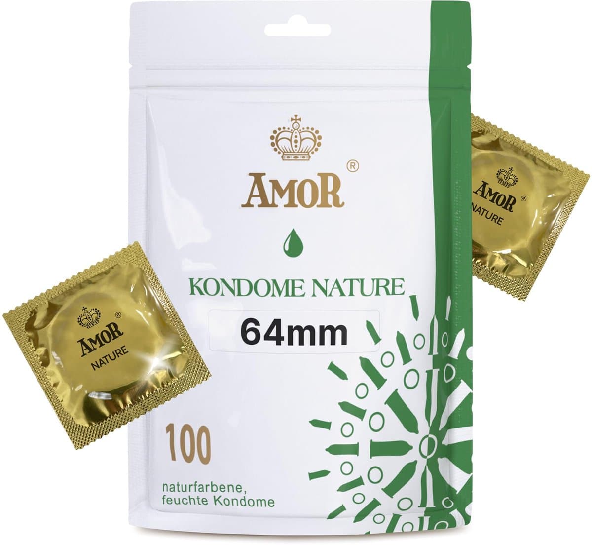 AMOR Nature 64 mm condooms 100-pack | Premium natuurkleurig | gevoelsecht flinterdun | 0,07 mm wanddikte — afbeelding 1