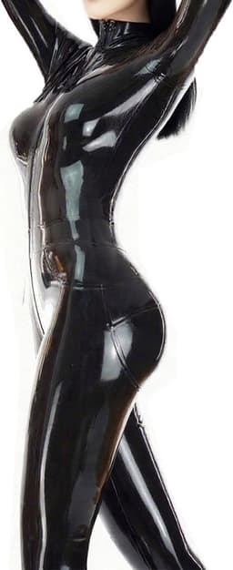 Catsuit voor vrouwen - zwart latex - handgemaakt - met rits voor cosplay - ShopVlot — thumbnail 2