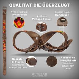 halsband voor honden, dubbel tribal geborduurd, vuurrood-bruin, hoogwaardig afgewerkte hondenhalsband, handgemaakt in Mexico, maat M, hondenhalsband voor middelgrote honden, breed leer — thumbnail 2