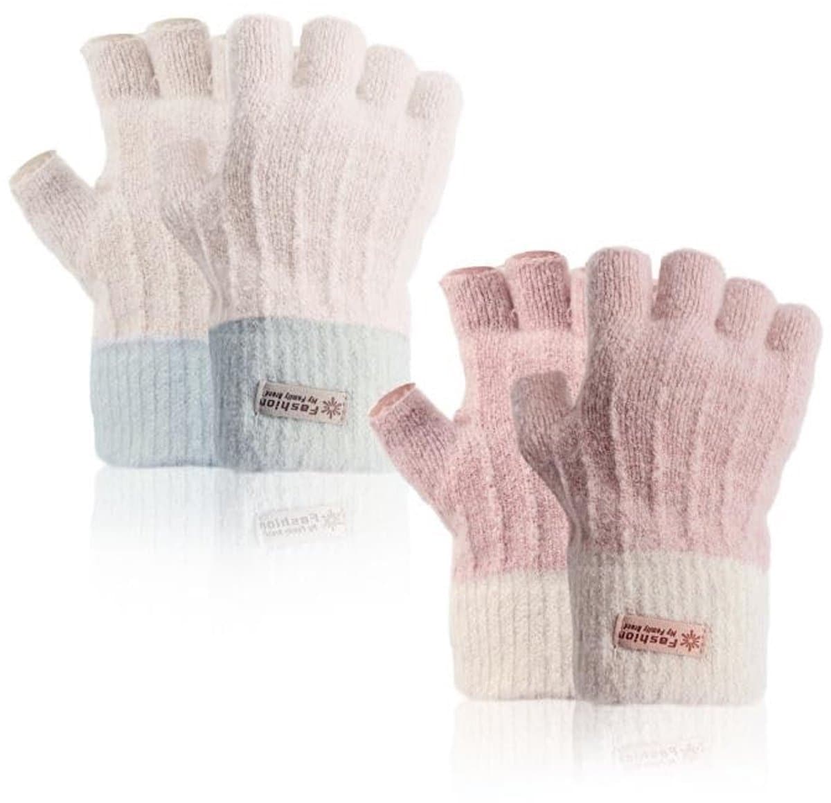 Dailygoods- Vingerloze Handschoenen - 2 Paar - Thermische Winterhandschoenen - Warme Gebreide Halve Vingers - Typen Handschoenen voor Hardlopen - Geschikt voor Dames - Vingerloze Wanten — afbeelding 1