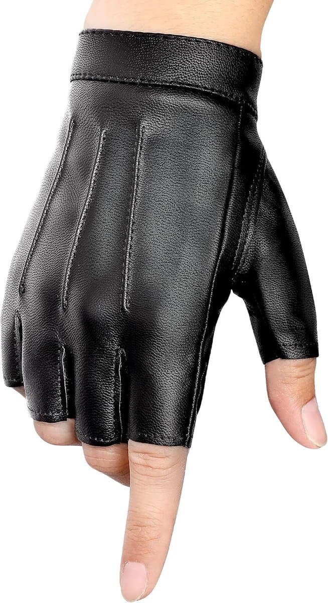Handschoenen vingerloos, PU lederen anti-slip handschoenen met halve vingers voor heren dames motor rijhandschoenen — afbeelding 1