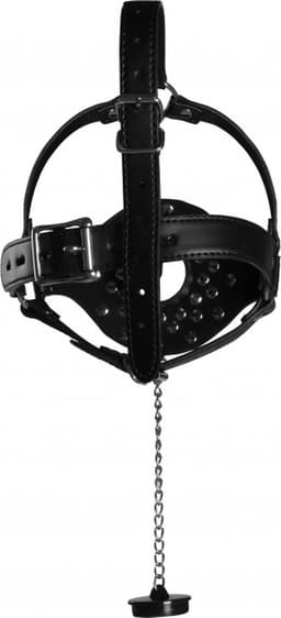 Open Mouth Gag Head Harness with Plug Stopper - Black — thumbnail 2