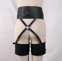 2-delige bondage set Heup en Bovenbenen - BDSM harnas - Luxe lederen materiaal - Erotisch - Kinky - SM - Verstelbaar — thumbnail 5