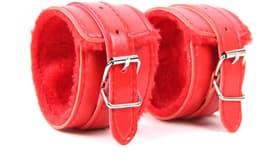 Zeloria Zachte Handboeien van Kunstleer met Pluche Voering – Verstelbaar – Met Ketting en Snelsluiting – Rood — thumbnail 1