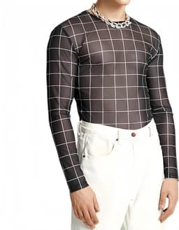 Lange Mouwen Gedrukt Mesh T-shirt voor Mannen - Sexy Transparant Crew Neck, Slim Fit, Ideaal voor Avonden, Rave, Disco en Clubwear — thumbnail 5